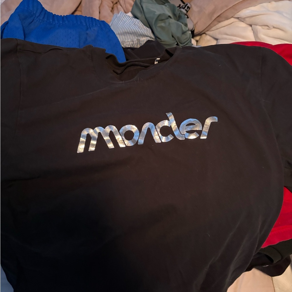 Moncler Black Tee with Metallic Logo